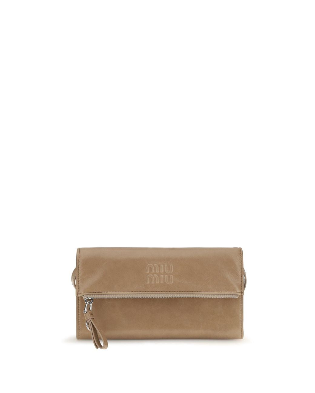 Miu Miu Natural Leather Clutch Bag Cameo