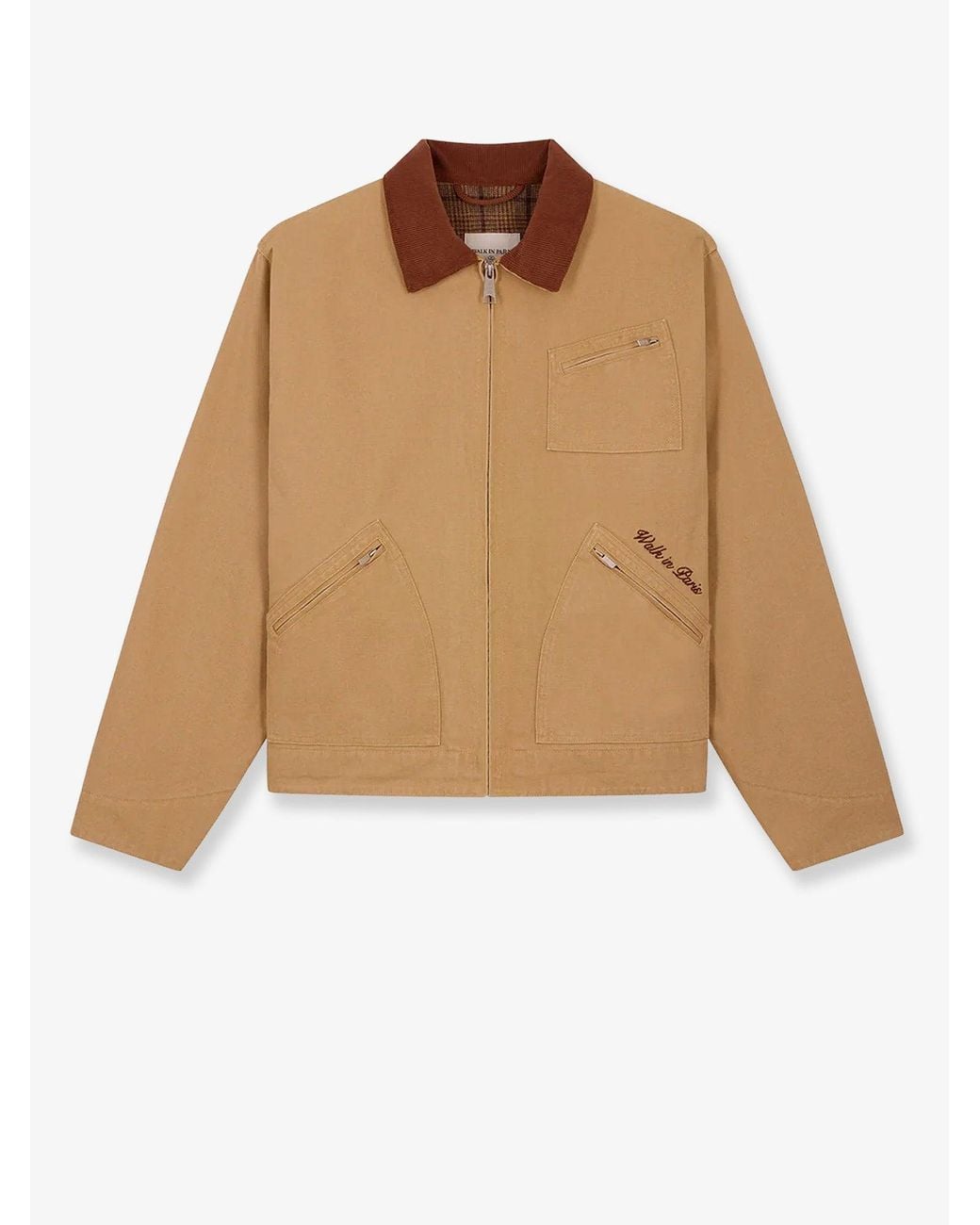 Walk In Paris Natural Journeyman Canvas Jacket With Contrasting Embroidered Logo for men