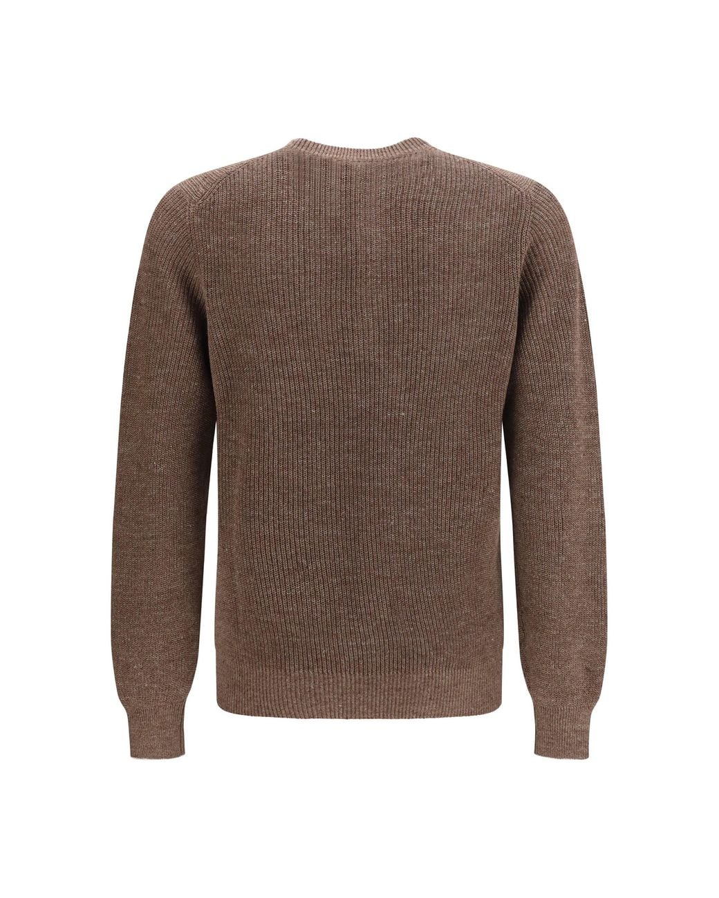 Brunello Cucinelli Brown Cotton And Linen Henley Sweater for men