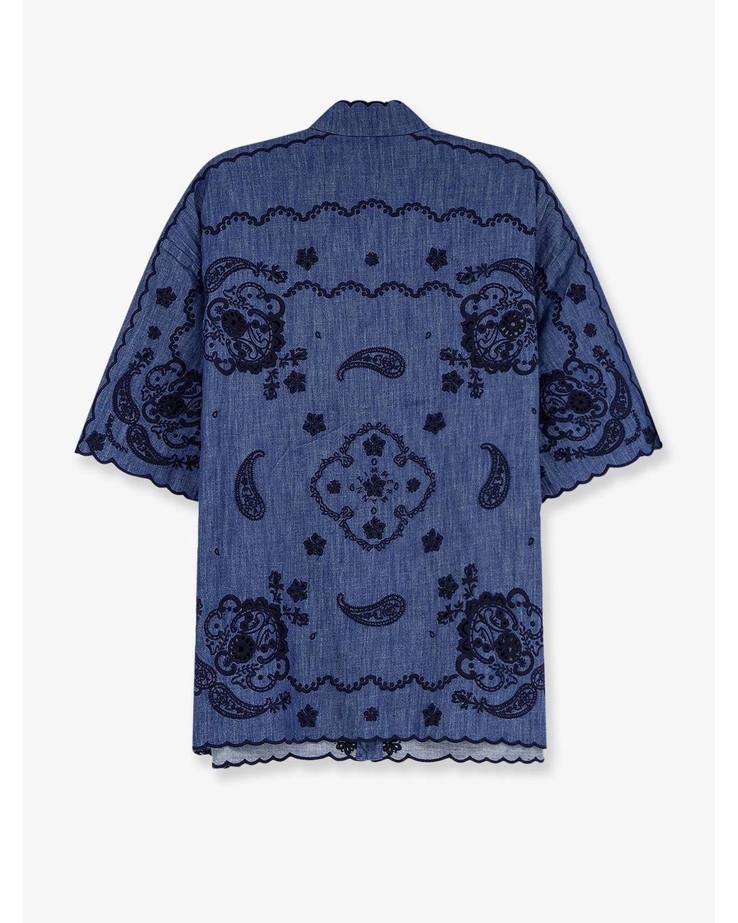 Zimmermann Blue Aster Denim Shirt With All-Over Contrasting Embroidery