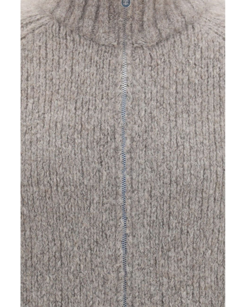 Brunello Cucinelli Gray High-Neck Cashmere And Silk Cardigan With Zip for men