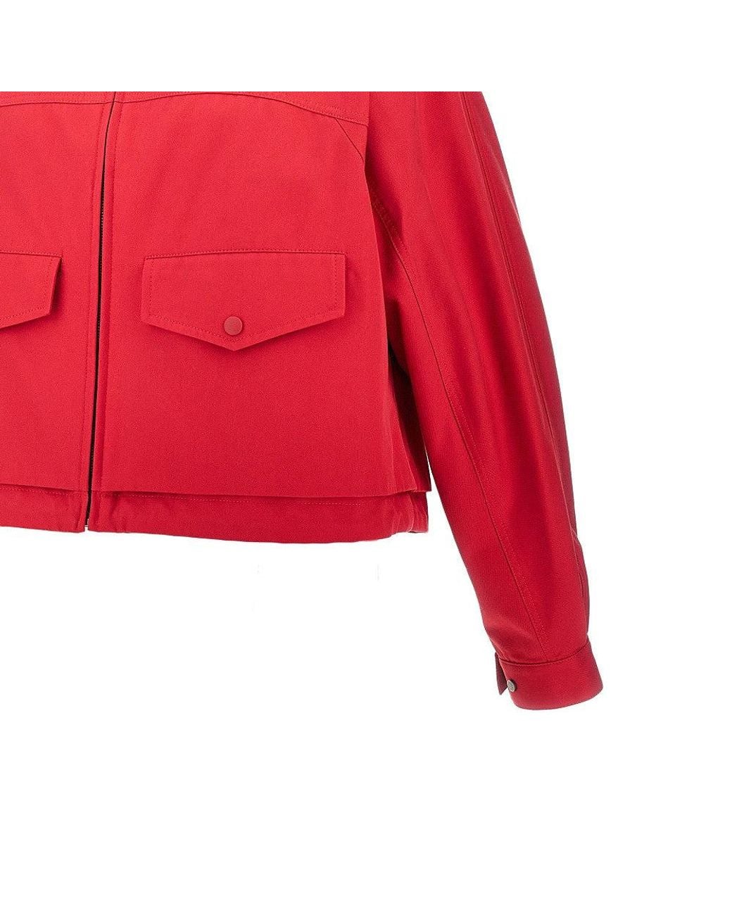 Loewe Red Cotton And Silk Jacket With Leather Details