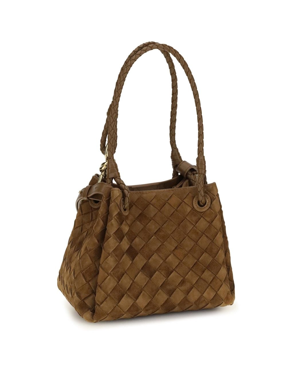 Bottega Veneta Brown Parachute Small Suede Handbag Dark Caramel
