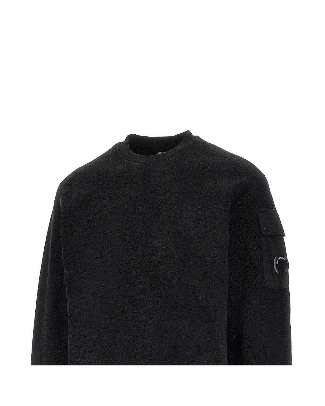 C P Company Black Crewneck Cotton Sweatshirt With Nfc Lens for men
