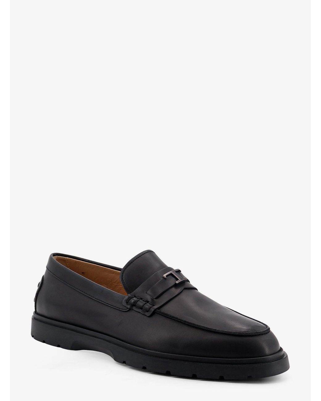 Tod's Black Leather Loafers With Metal Logo for men