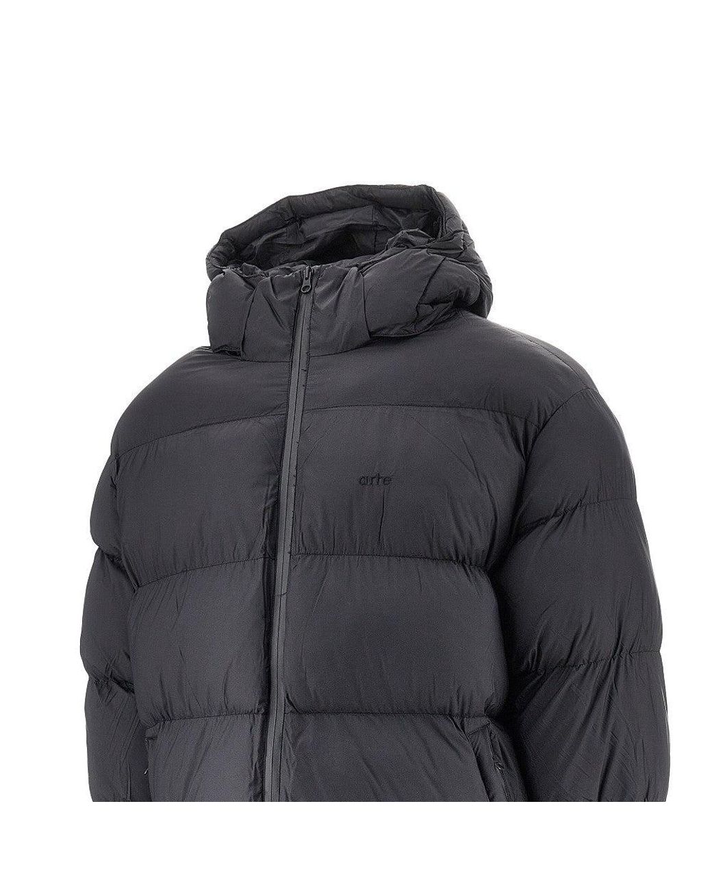 Arte' Black Hooded Puffer Jacket for men