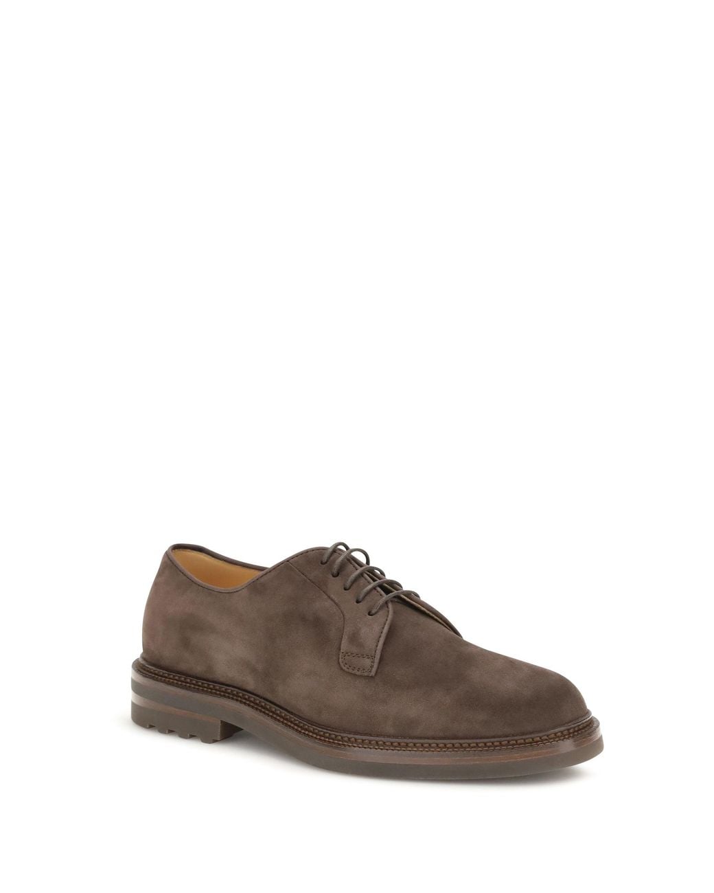 Brunello Cucinelli Brown Suede Lace-Up Shoes Moka for men