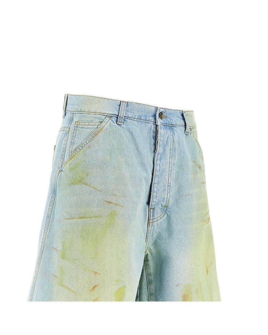 C.9.3 Blue Stained-Effect Denim Shorts for men