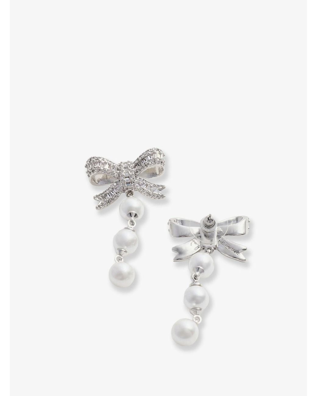 Self-Portrait White Crystal Bow Pearl Droplet Earrings