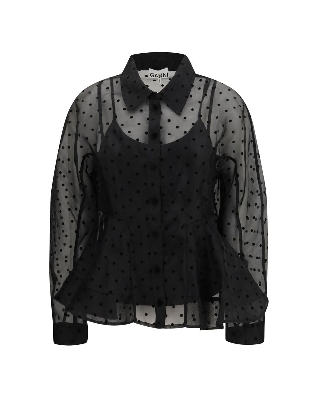 Ganni Black Polka Dot Organza Shirt