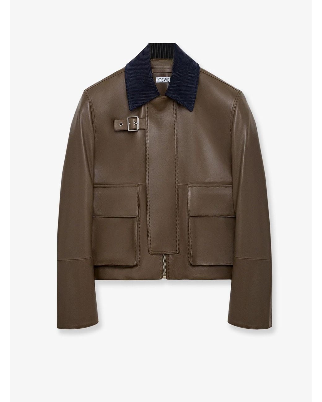 Loewe Brown Lightweight Nappa Leather Short Jacket With A Corduroy Collar
