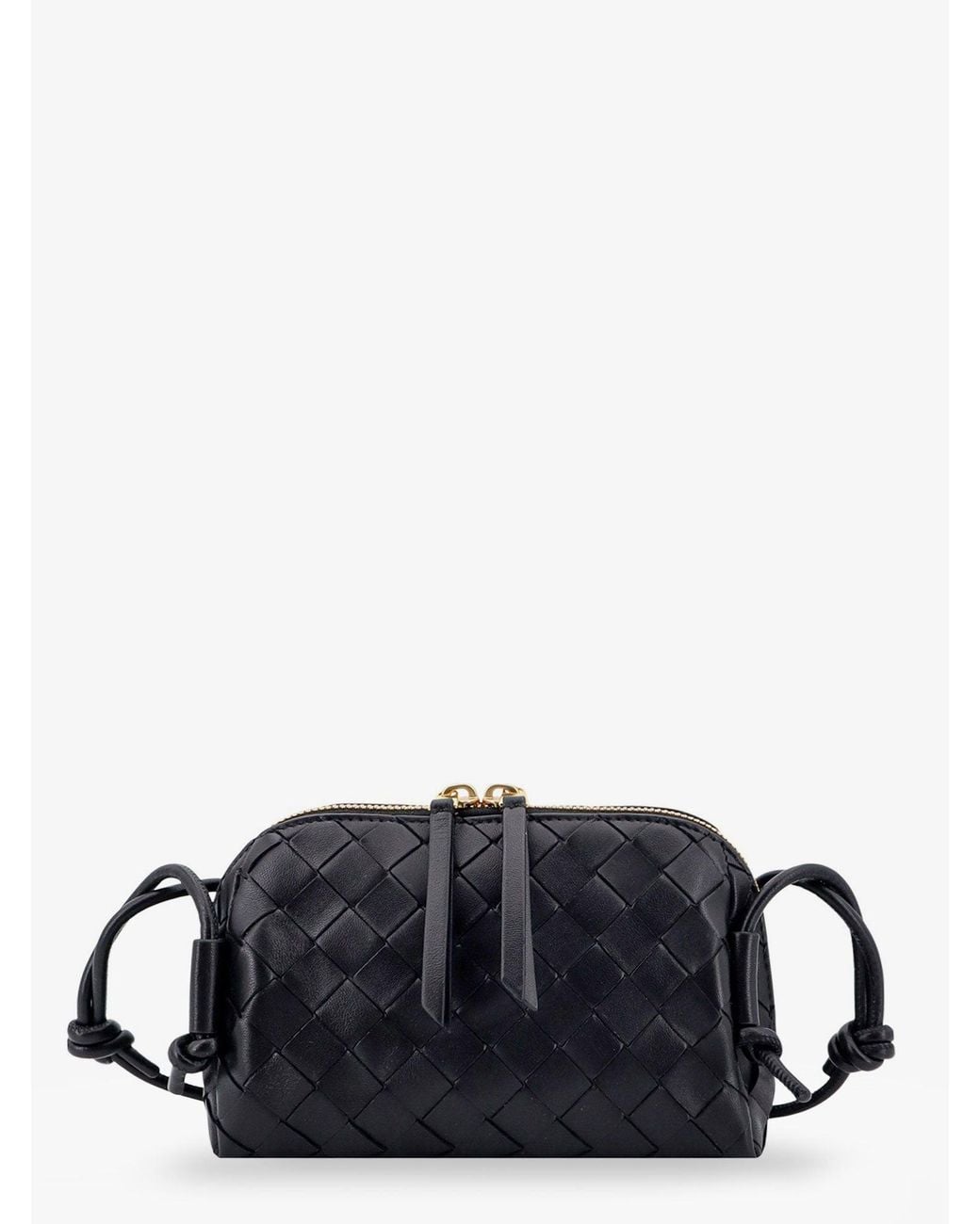 Bottega Veneta Black Leather Shoulder Bag With Intrecciato Motif