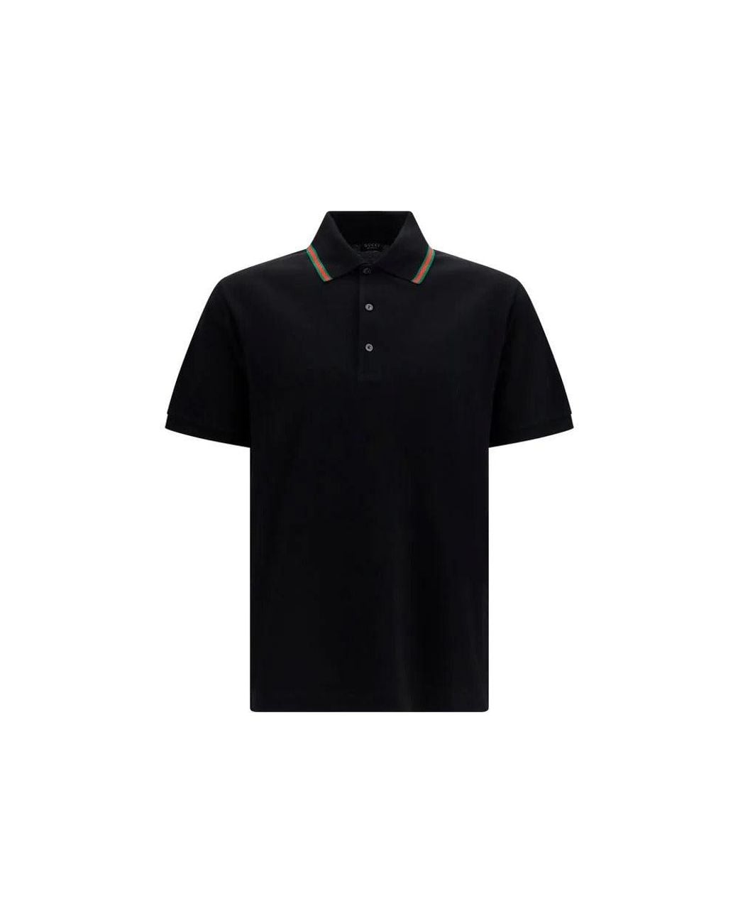 Gucci Black Cotton Polo Shirt With Web Detail for men