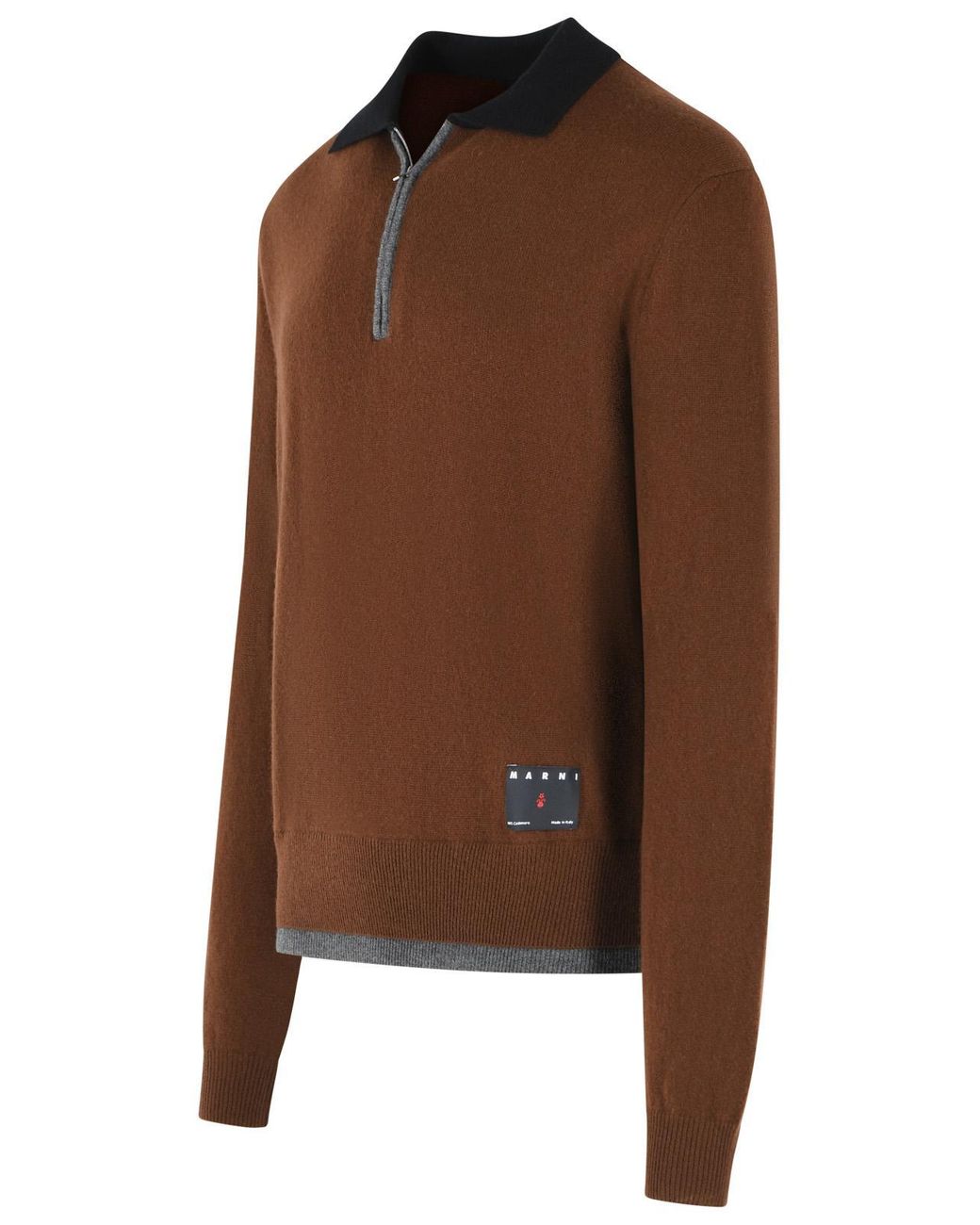 Marni Brown Cashmere Polo Shirt With Ribbed Collar for men