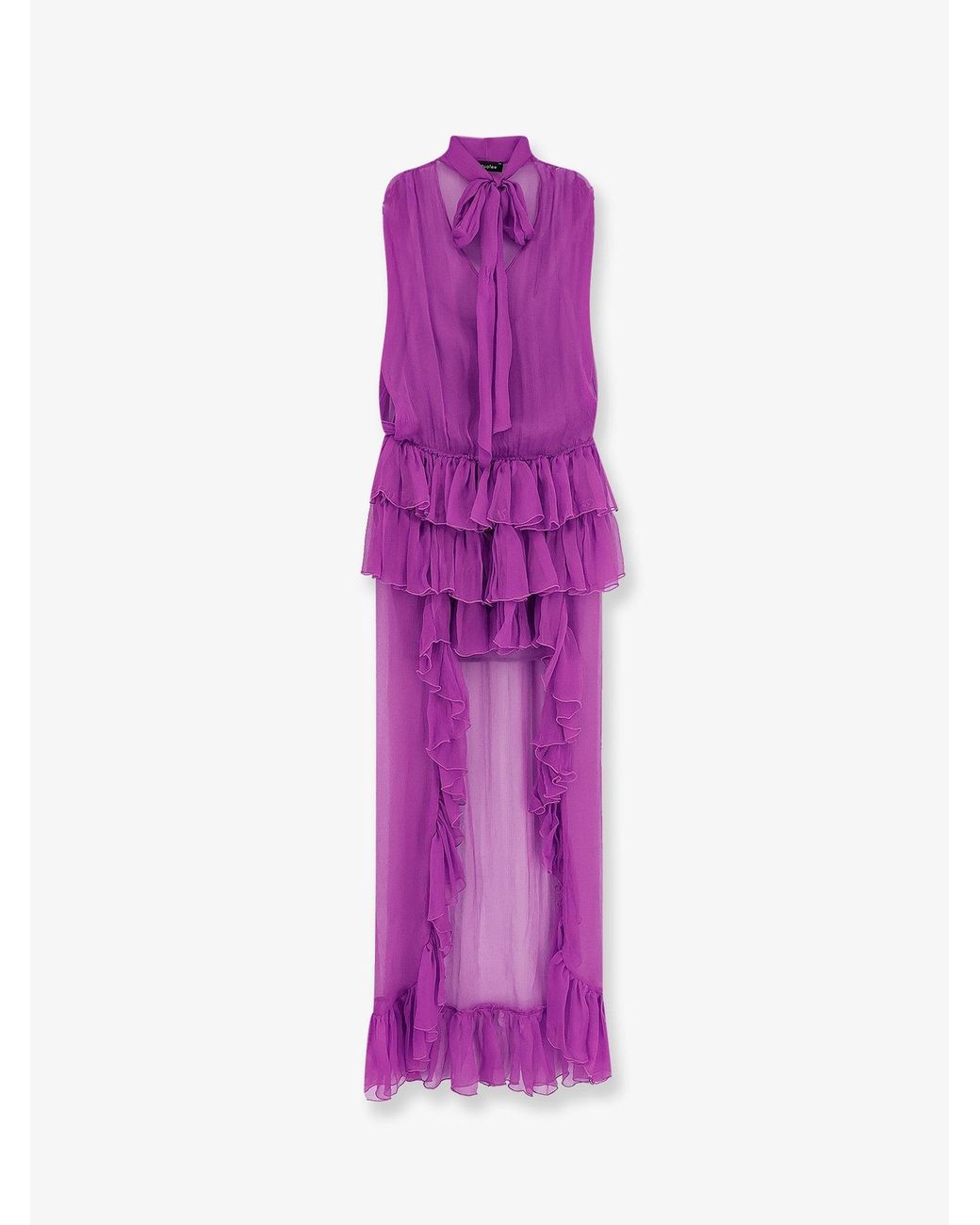 ACTUALEE Purple Dress Asymmetric Voile