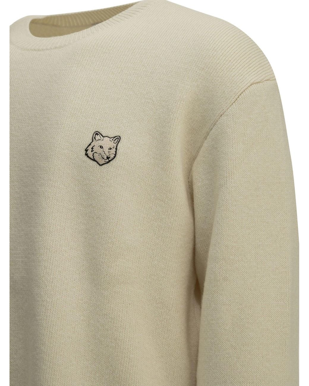 Maison Kitsuné Natural "Fox Head Milano" Crew-Neck Sweater for men