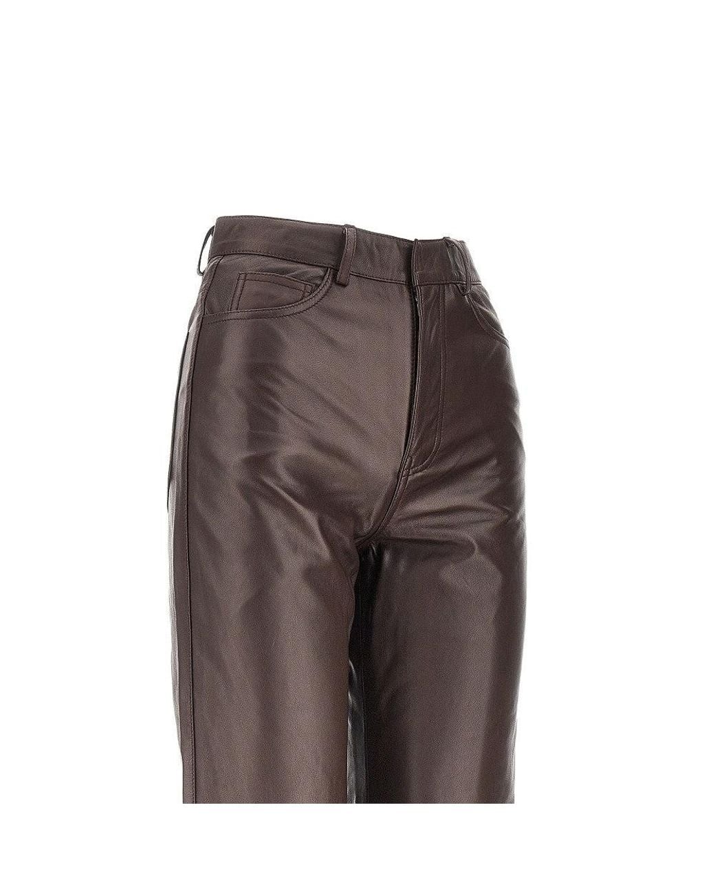 ROTATE BIRGER CHRISTENSEN Brown Leather Straight Leg Pants