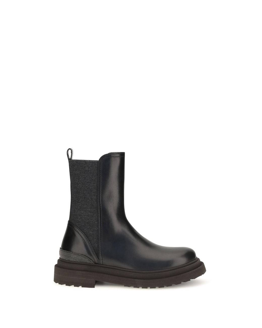 Brunello Cucinelli Black Leather Chelsea Ankle Boots