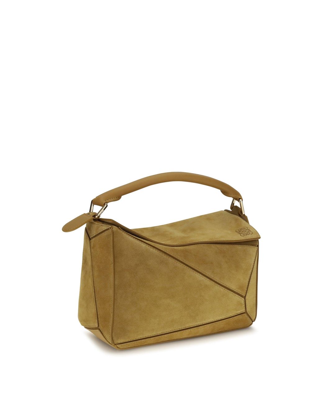 Loewe Green Small Featherlight Puzzle Suede Handbag Ochre