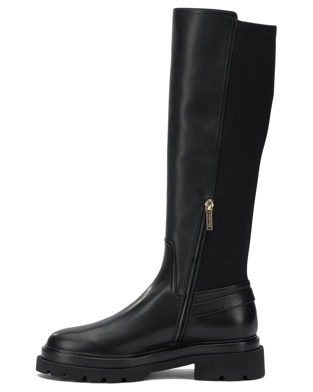 Santoni Black Leather Knee-High Boots