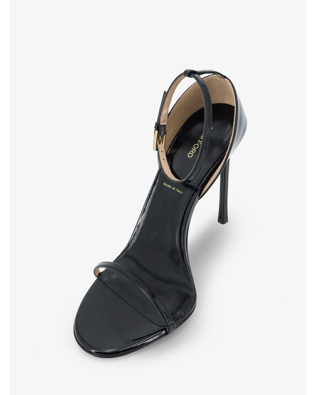 Tom Ford White Vertigo Patent Leather Stiletto Sandals With Ankle Strap