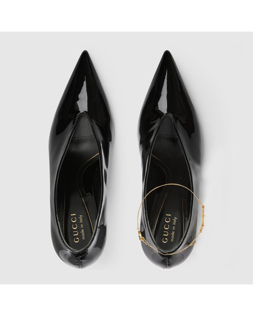 Gucci Black Leather Décolletté Pumps With Jewel