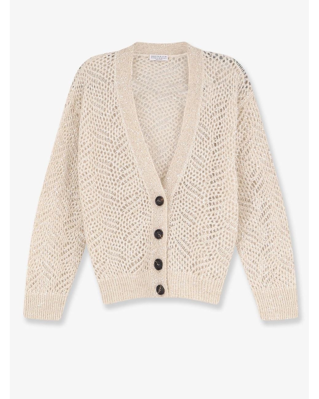 Brunello Cucinelli Natural Mohair Blend Cardigan With Iconic Dazzling Motif