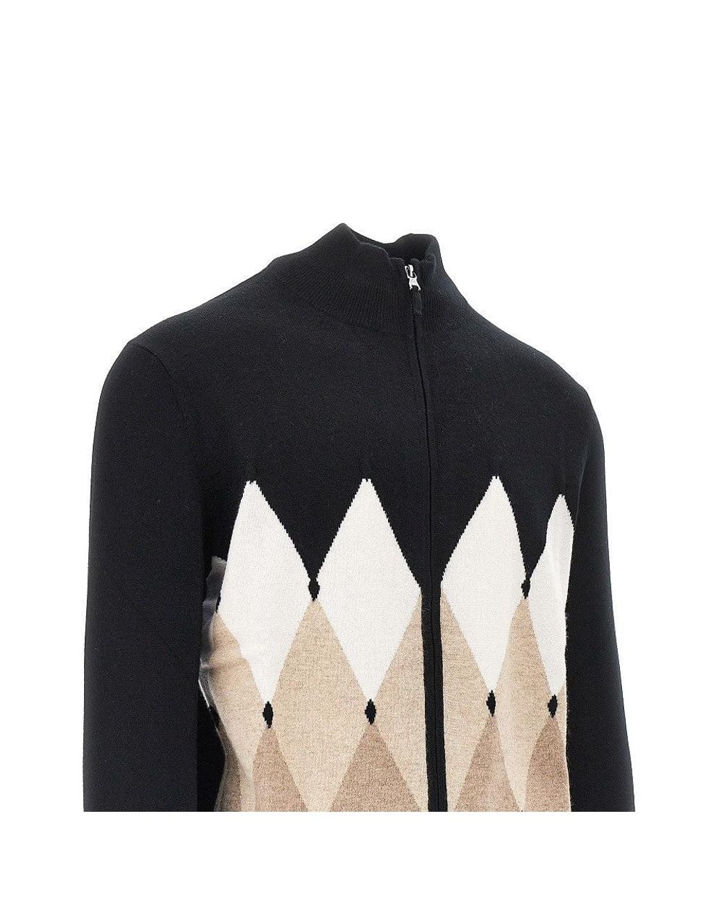 Ballantyne Black Diamond-Shaped Cashmere Cardigan for men