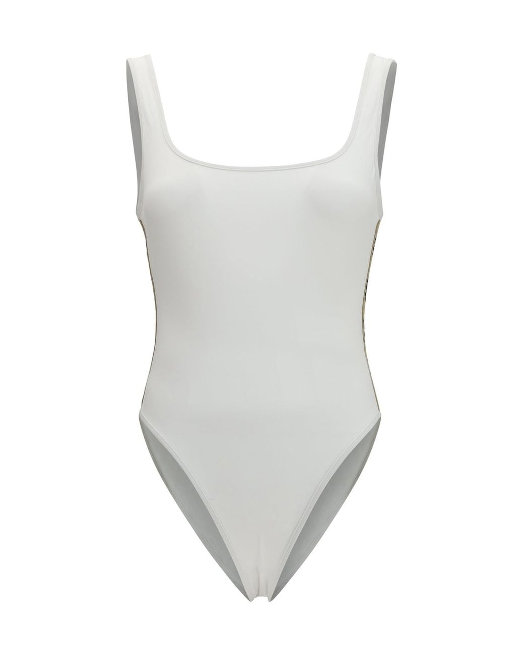 Burberry White One-Piece Swimsuit With Check Trim