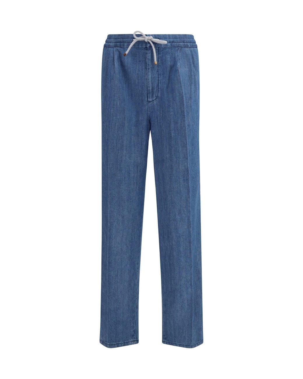 Brunello Cucinelli Blue Pants Lightweight Denim With Drawstring And Double Pleats Medium Cotton Trousers for men