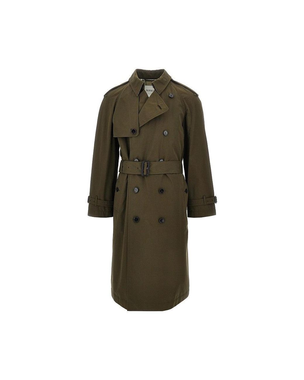Burberry Green Cotton Long Trench Coat for men