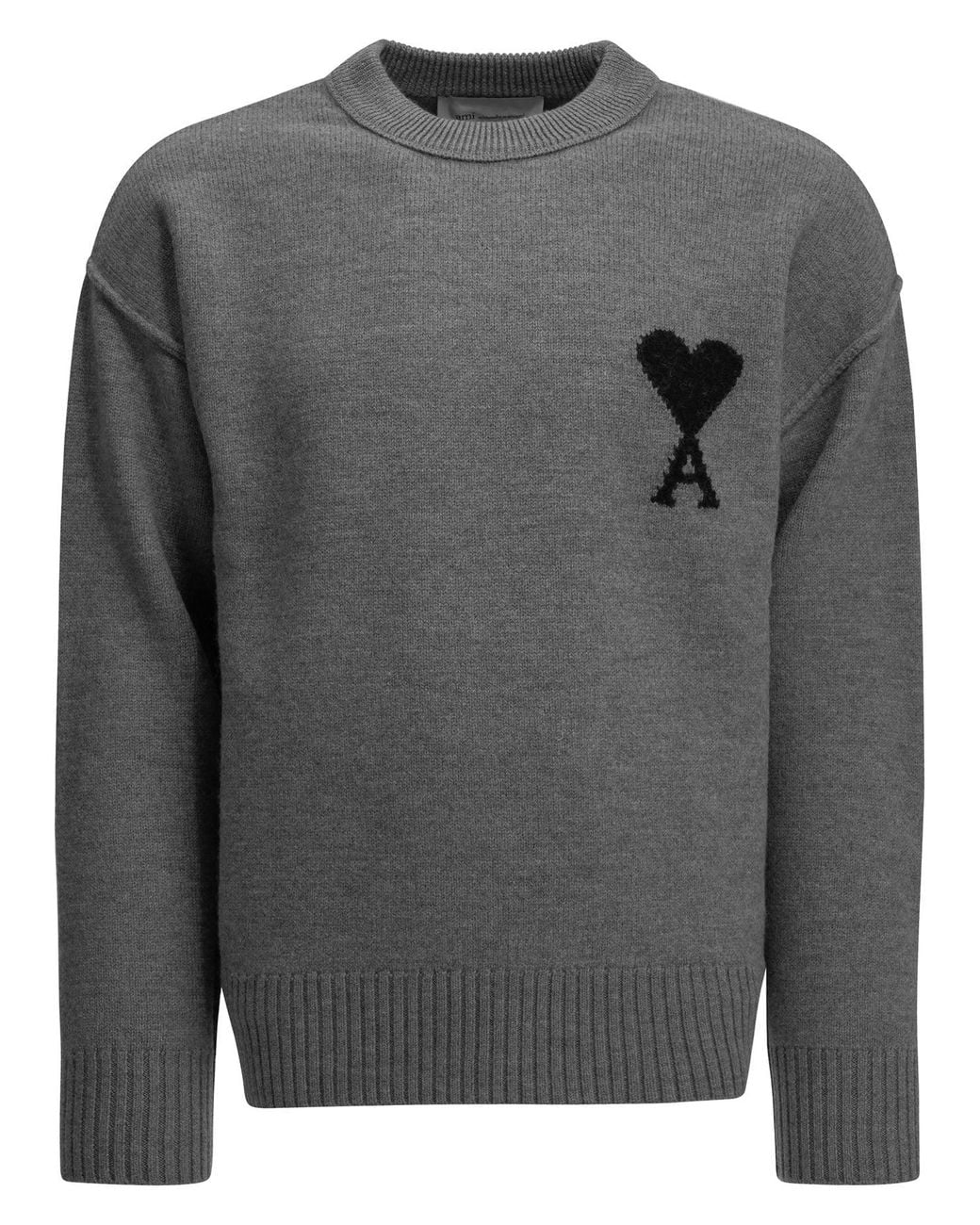AMI Gray "Ami De Coeur" Crew-Neck Sweater for men