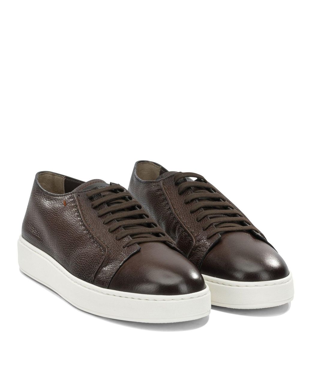 Santoni Brown Leather Rubber Low-Top Sneakers for men
