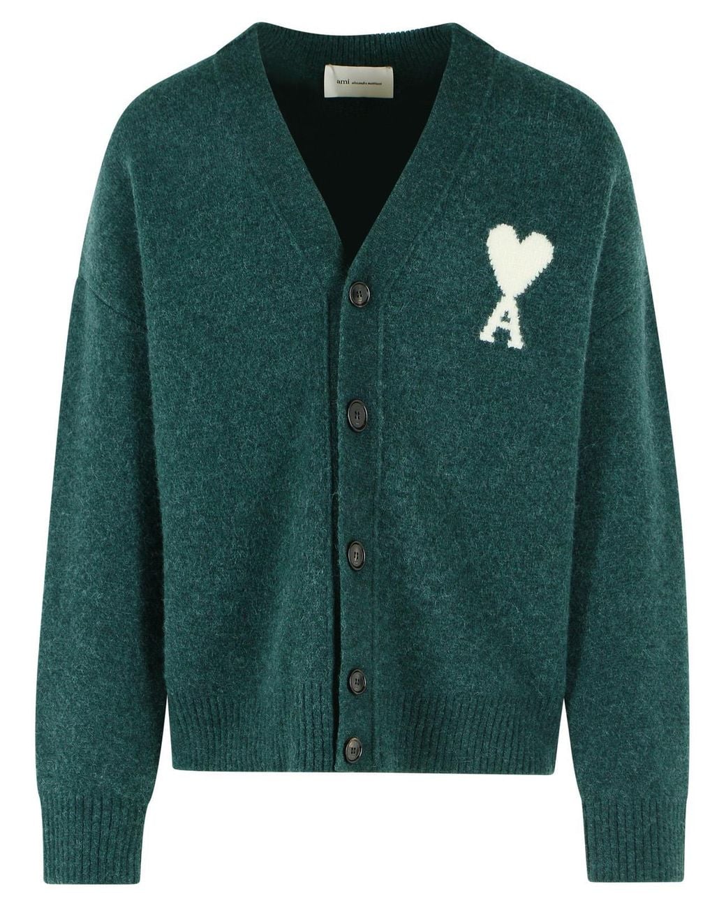 AMI Green Ami De Cœur Alpaca Cardigan for men