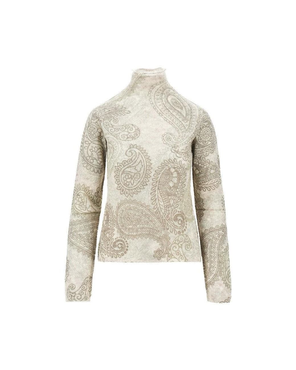 Emporio Armani Natural Knitted Sweater With Paisley Print