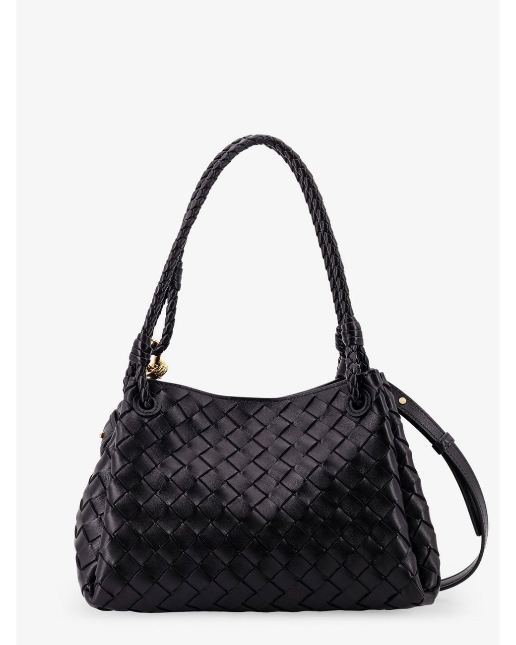 Bottega Veneta Black Parachute Leather Bag With Intrecciato Motif