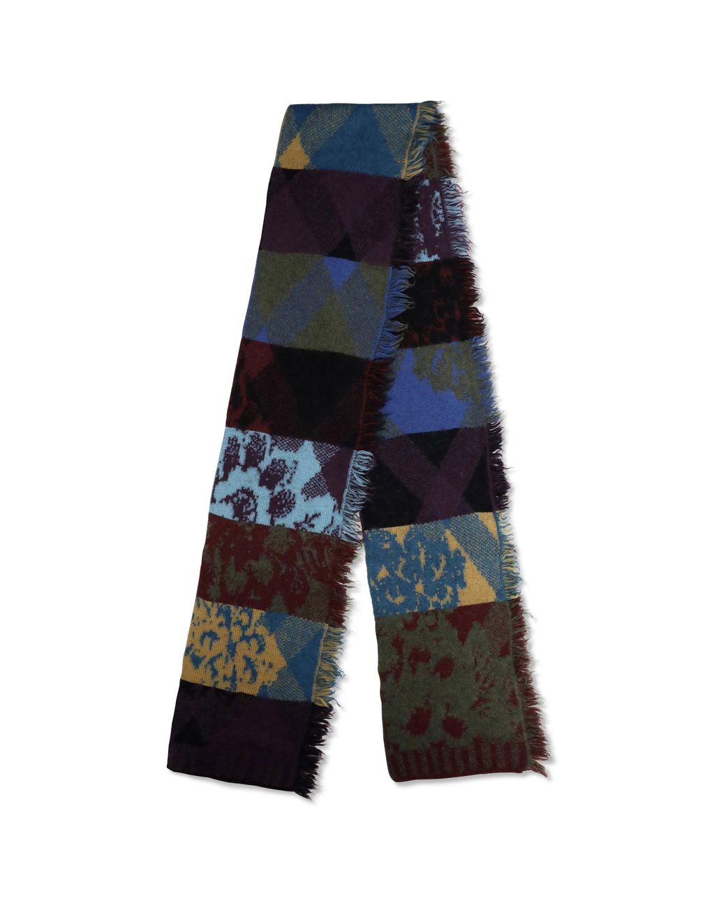 Dries Van Noten Black Scarf, Mixed Print Fringed — Merino Wool (Ovis Aries) for men