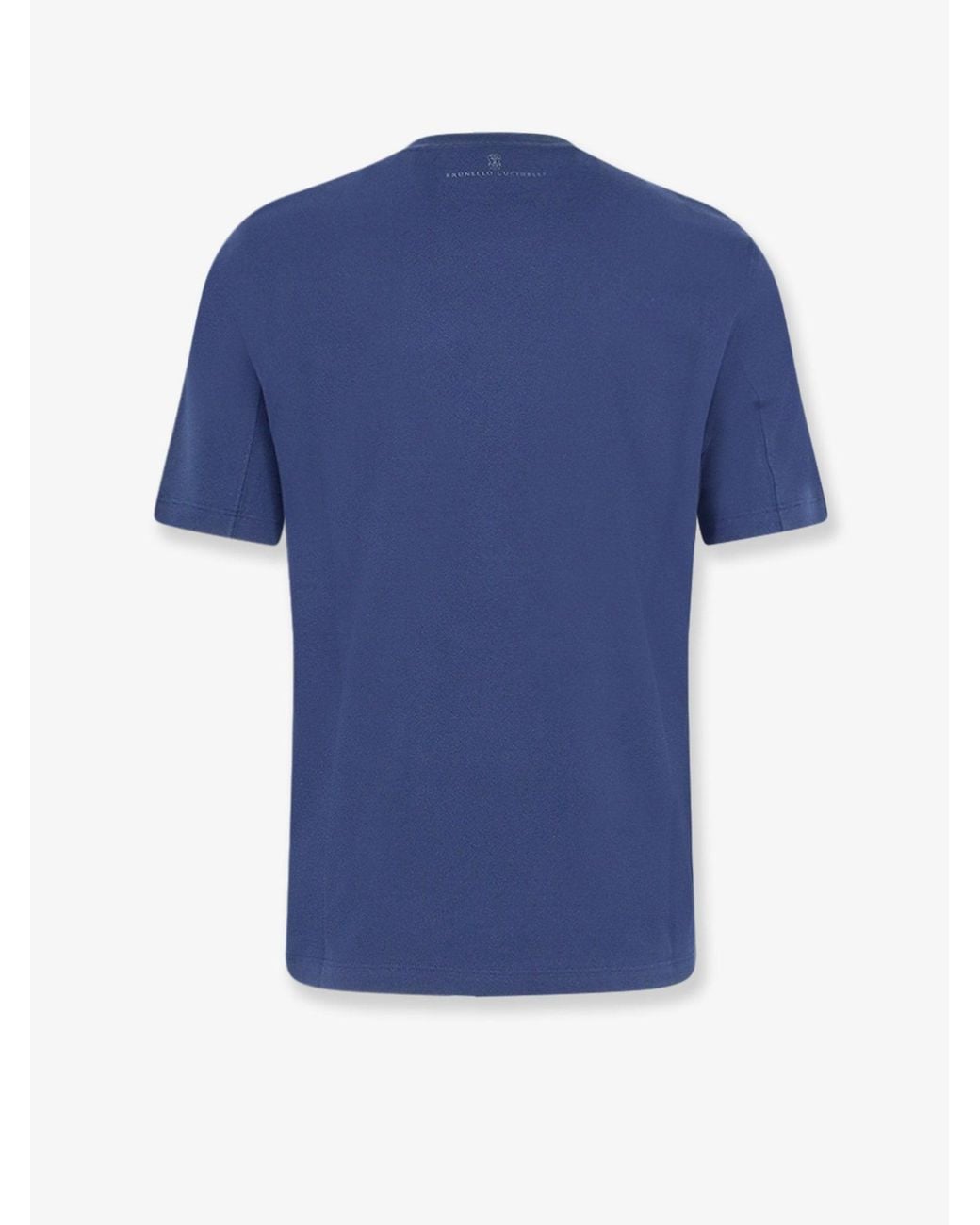 Brunello Cucinelli Blue Cotton T-Shirt With Front Embroidery for men