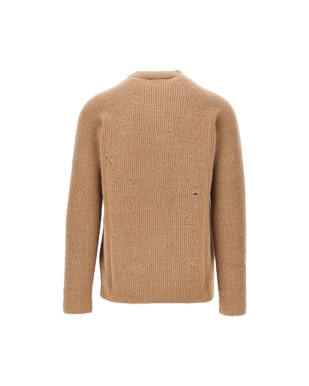 Laneus Brown Alpaca-Wool Blend Crewneck Sweater for men