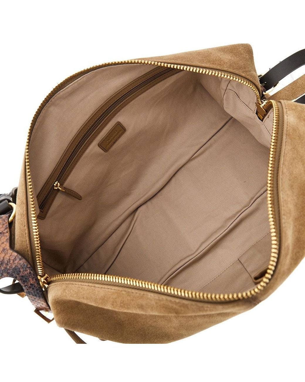 Pinko Natural Suede Leather Large 'Keeper' Shoulder Bag