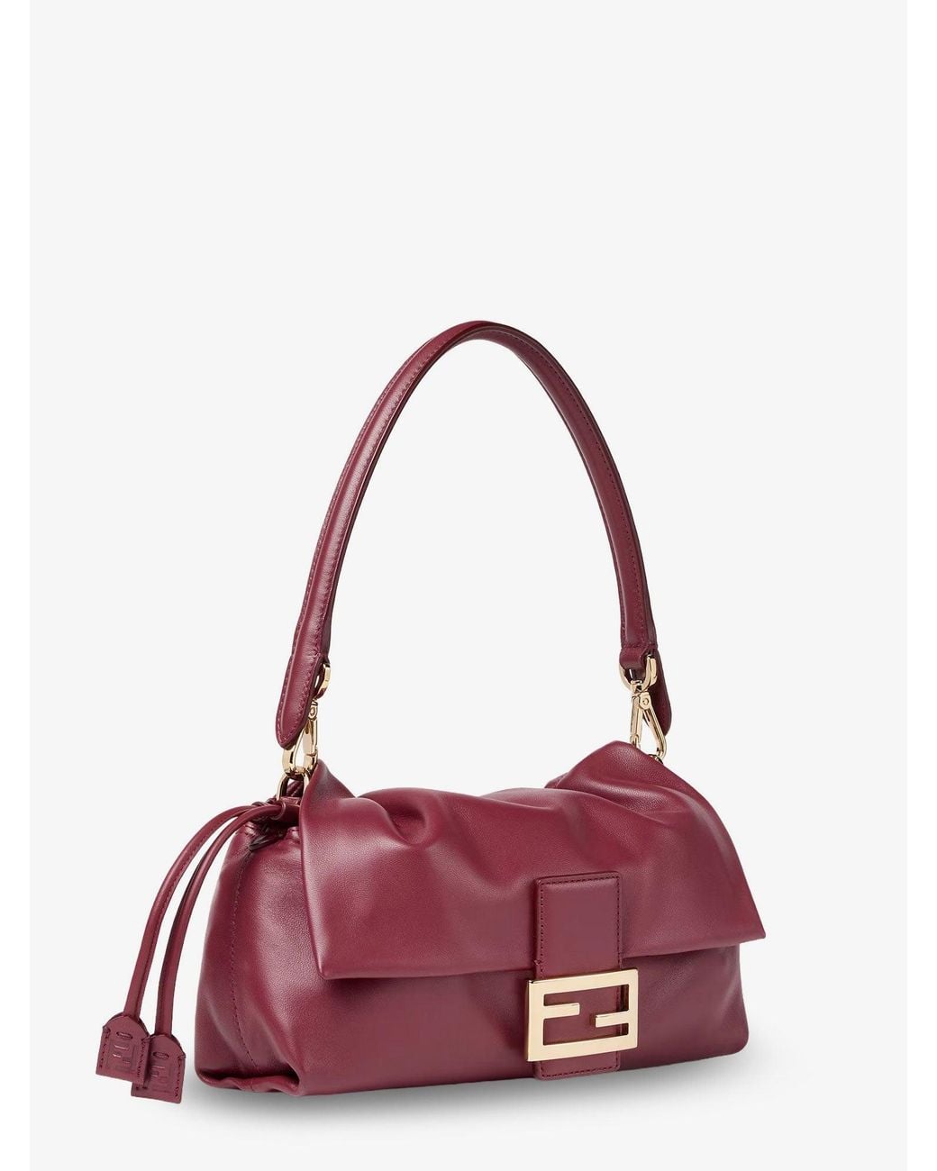 Fendi Red Baguette Soft Medium Leather Shoulder Bag