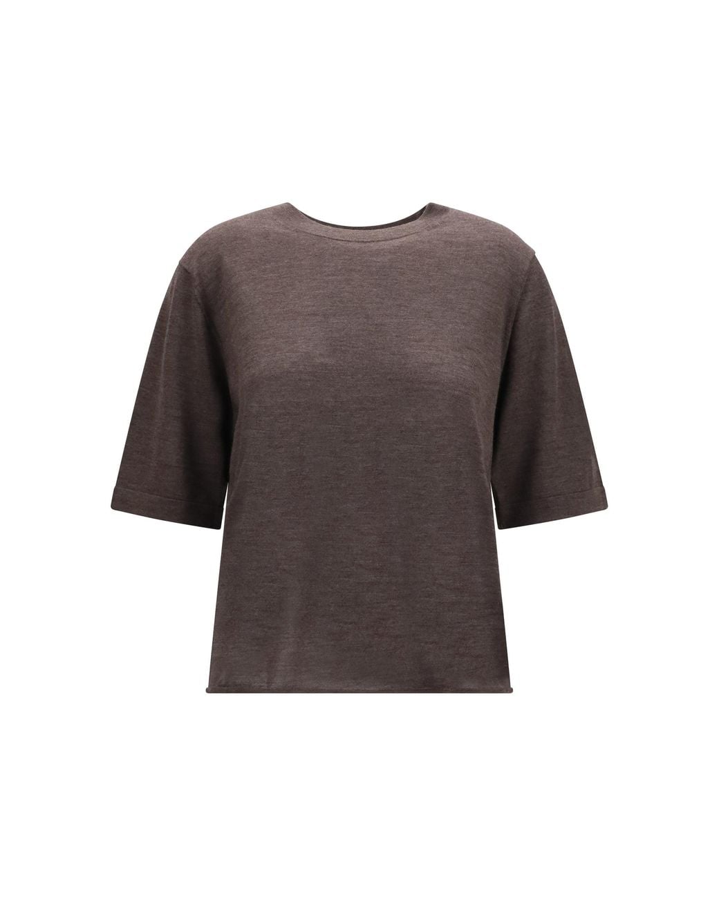 Loulou de Saison Brown Nala Fine-Knit Cashmere T-Shirt Melange