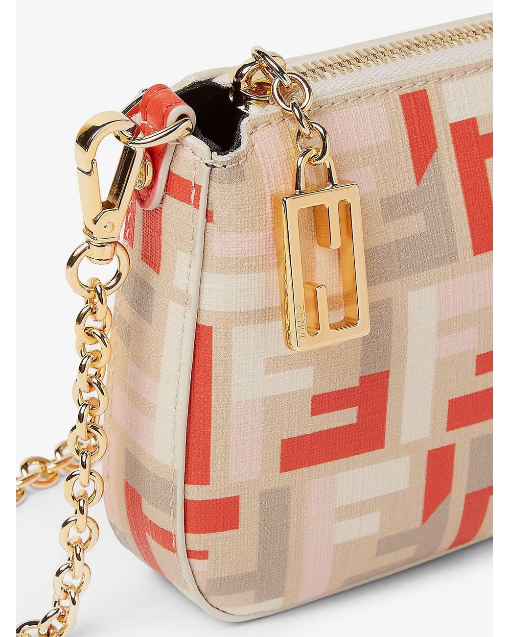 Fendi Pink Pouch Baguette Ff Jacquard Fabric Shoulder Bag