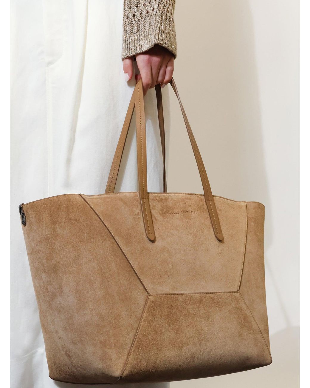 Brunello Cucinelli Brown Bc Duo Suede Shoulder Bag With Engraved Logo