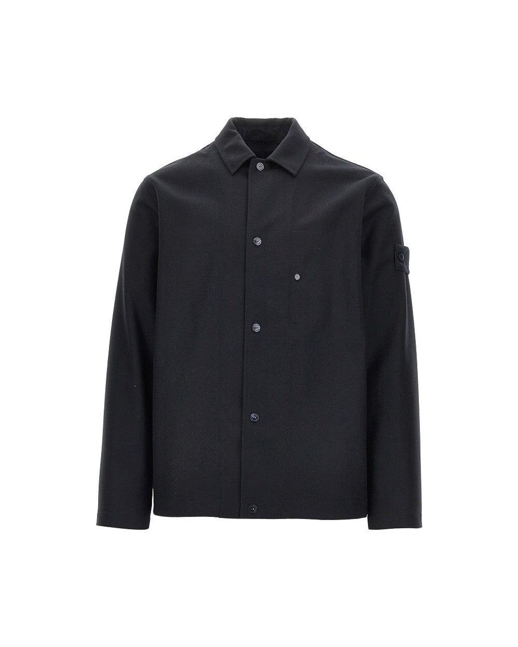 Stone Island Black Virgin Wool-Blend Cloth Overshirt for men