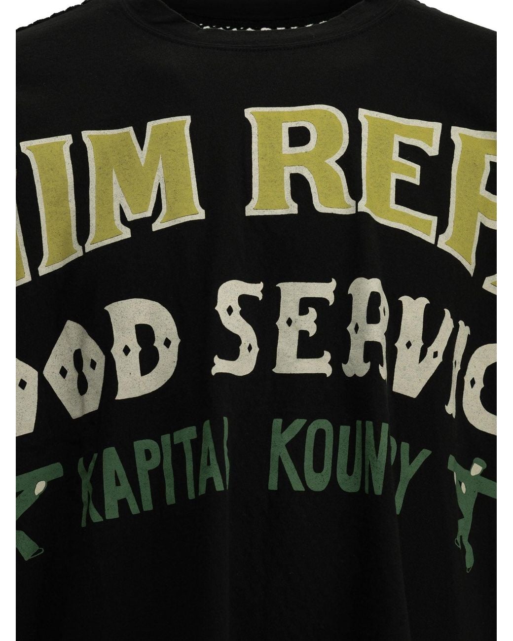 Kapital Black Huge T Denim Repair Crew Neck T-Shirt for men