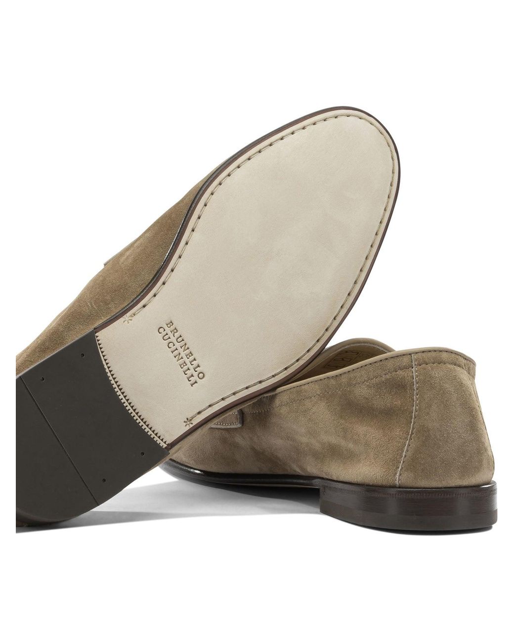 Brunello Cucinelli Gray Suede Loafers Loafers & Slippers Beige for men