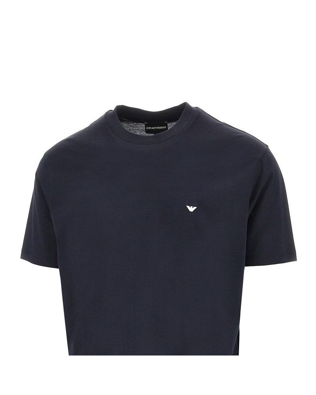 Emporio Armani Blue Lyocell And Cotton Blend T-Shirt With Logo for men