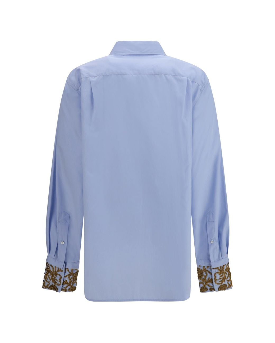 Dries Van Noten Blue Oversized Embroidered Cotton Shirt Light