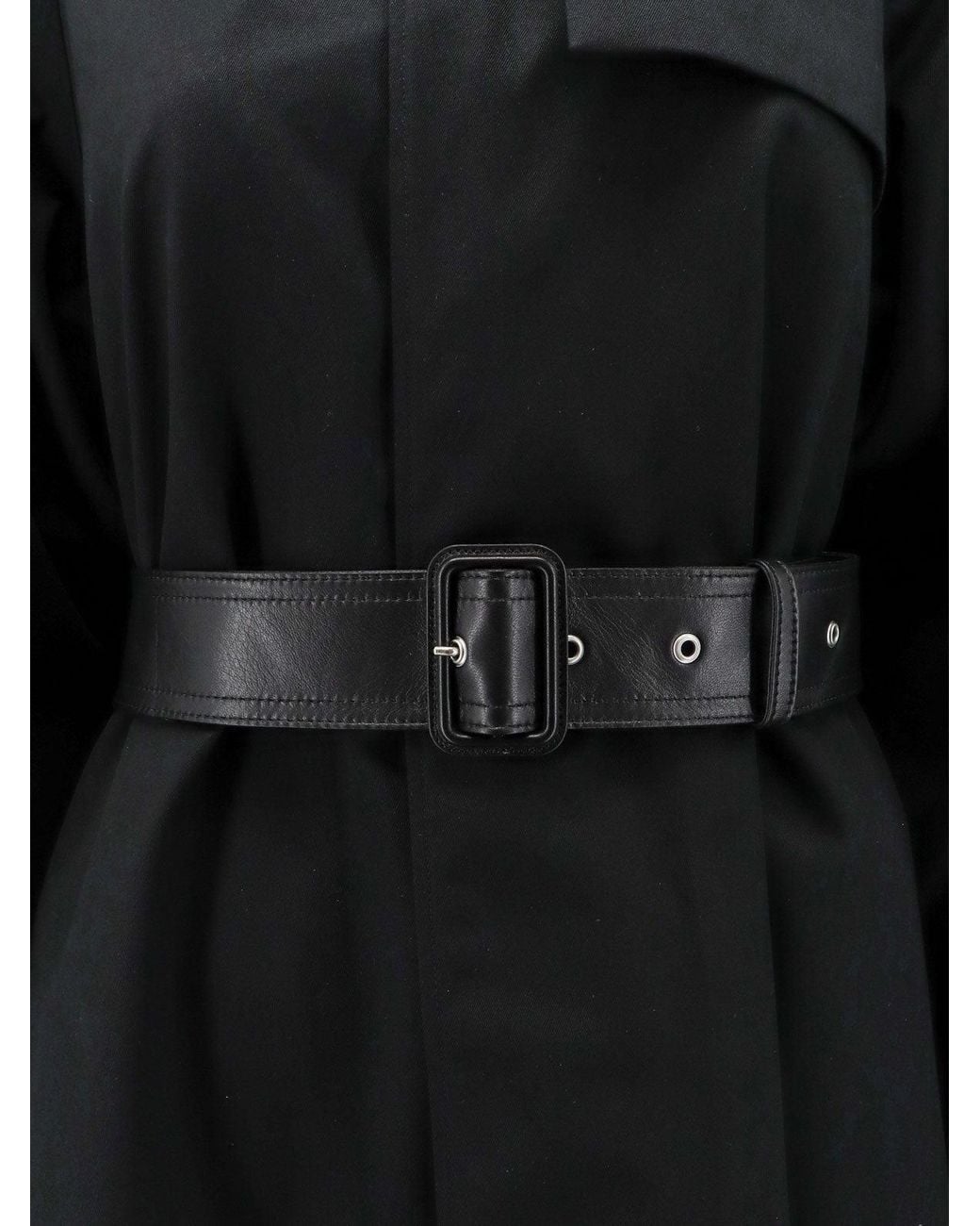 Céline Black Flared Waterproof Coat With Leather Belt